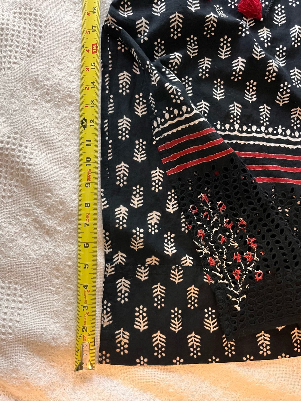Boho Black Tunic Dress with Red Tassels & Beadwork, Swim Cover-up or Party - Picture 8 of 8